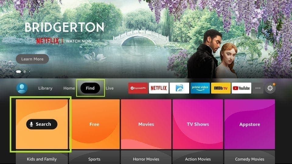 Amazon Fire TV Stick: Deschide Find, apoi Search