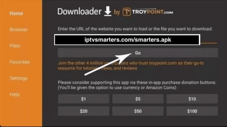 Amazon Fire TV Stick: Deschide Downloader și selectează câmpul URL